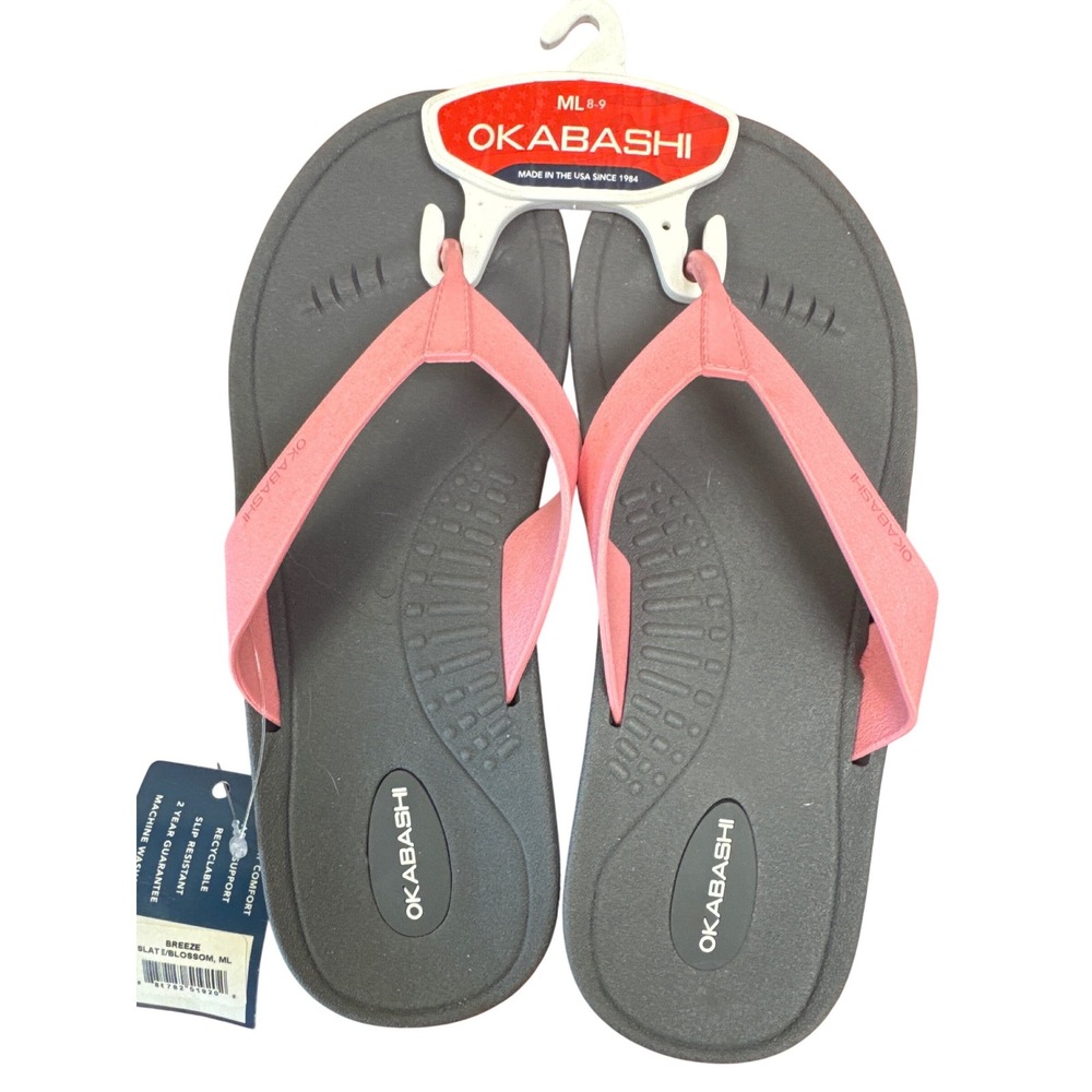 Okabashi Breeze Flip Flops Womens ML 8-9 Slate Gray Blossom Pink NEW